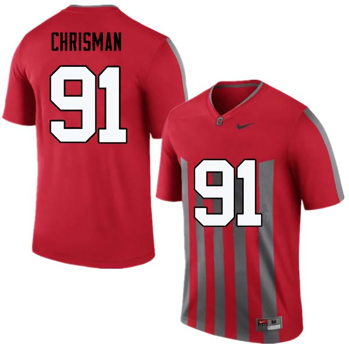 Drue Chrisman Ohio State Buckeyes Men's NCAA #91 Nike Throwback Red College Stitched Football Jersey NBE3656BI